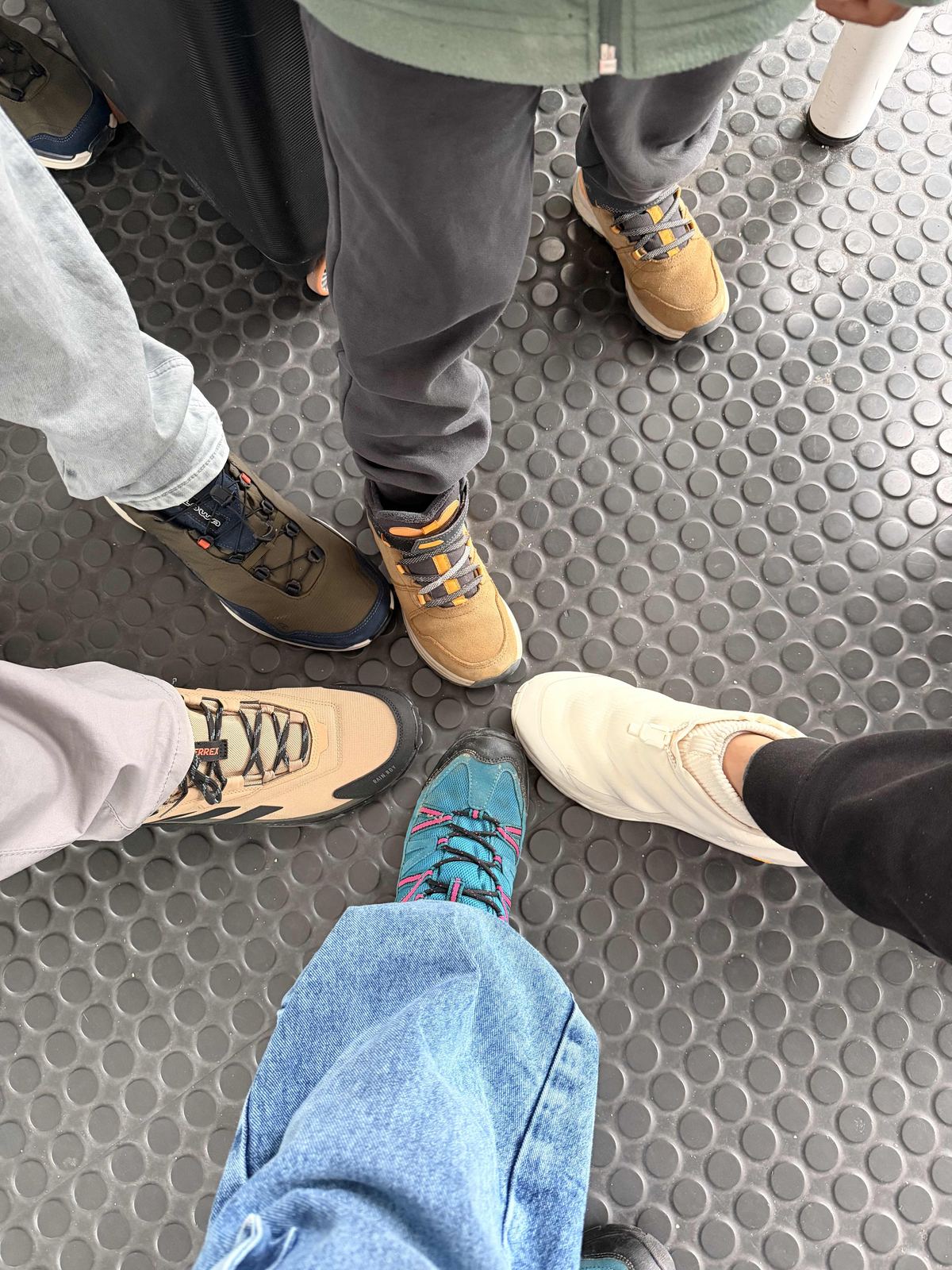 The crew — all shoes in a circle