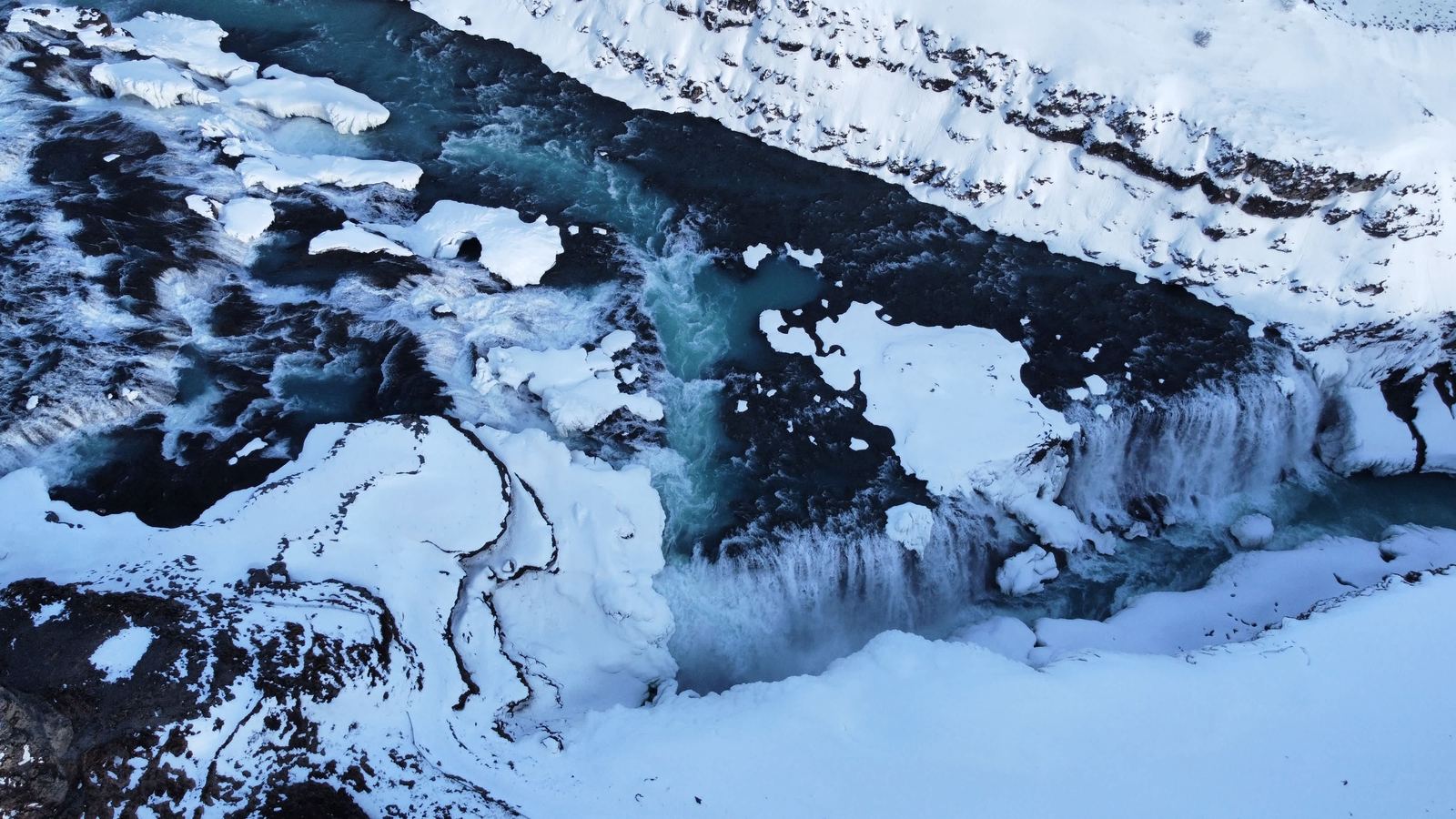 Gullfoss aerial drone view