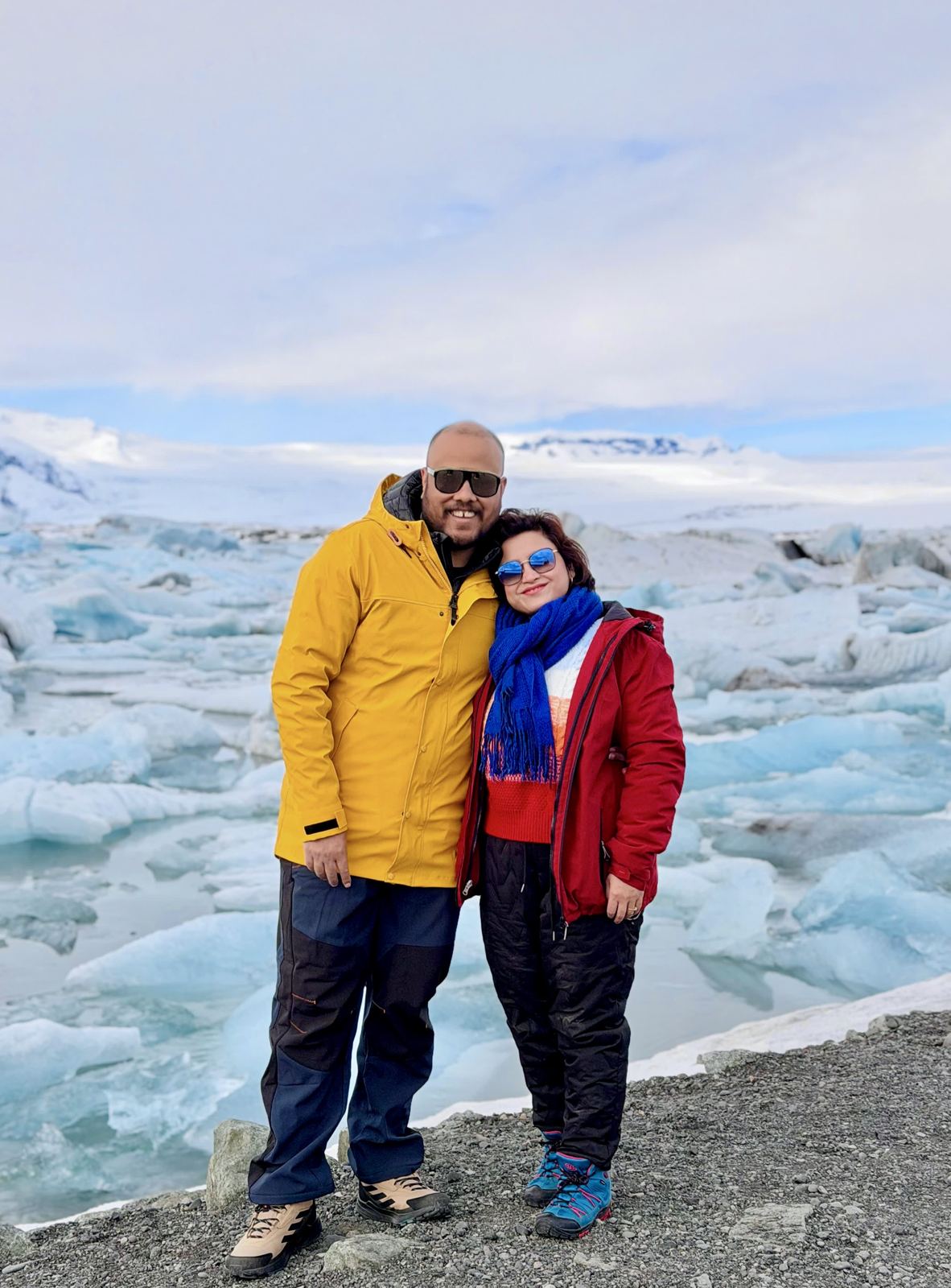 Utsav and Sucheta at Jökulsárlón lagoon
